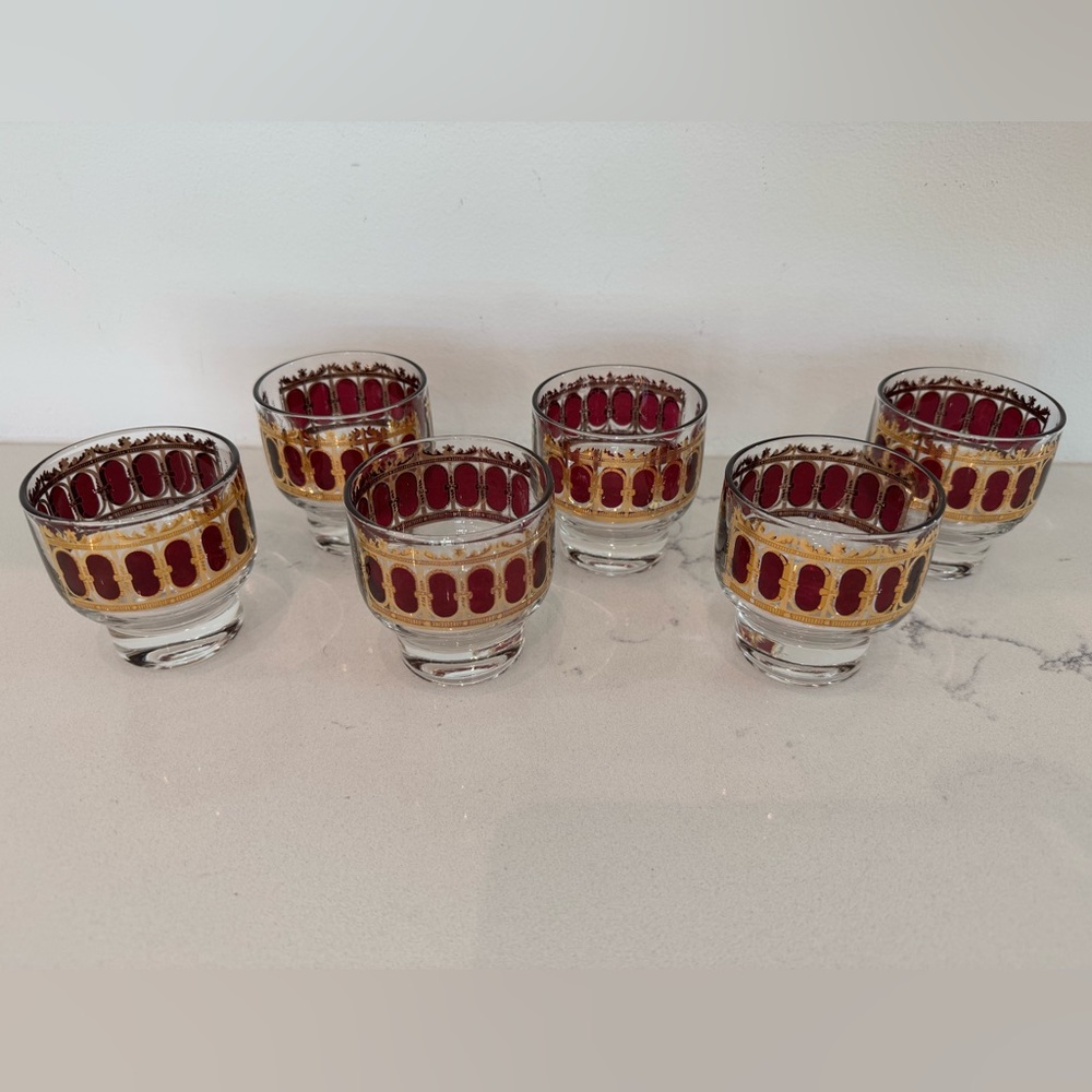 Vintage Culver Azure 6 Piece Set of Footed Rocks/Cocktail Bar Glasses